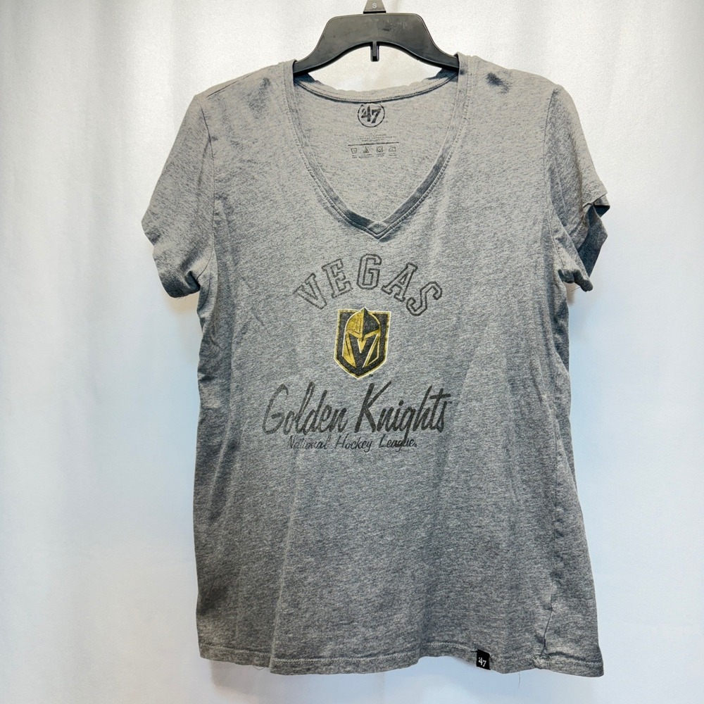 Vegas Golden Knights '47 Brand T-Shirt Women XL Gray V-Neck NHL Hockey Tee